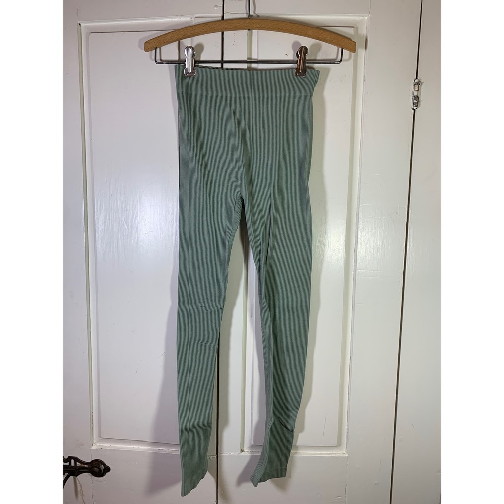 Zara Women Sage Green Ribbed High Waisted Seamless Leggings XS S Lagenlook Layer